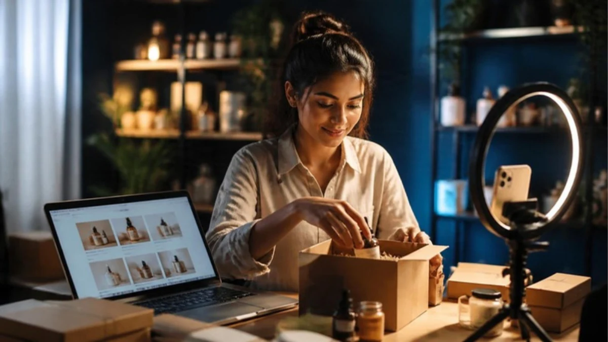 Founder packing online orders for her D2C brand