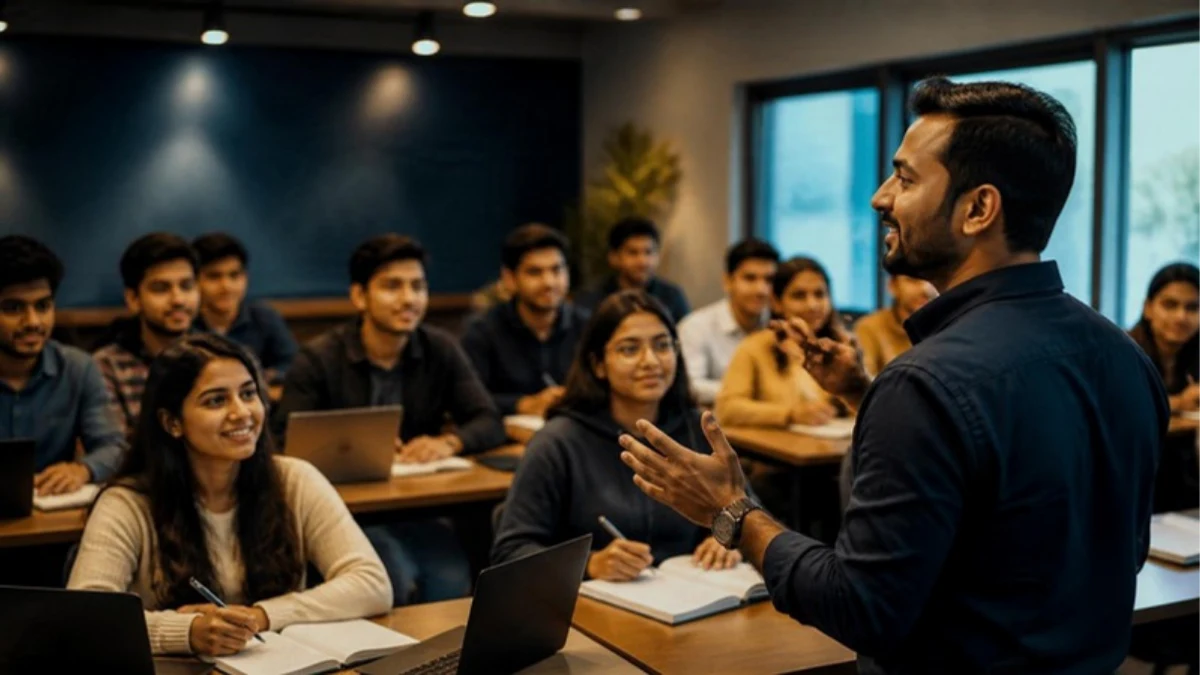 Teacher leading a class at a coaching institute