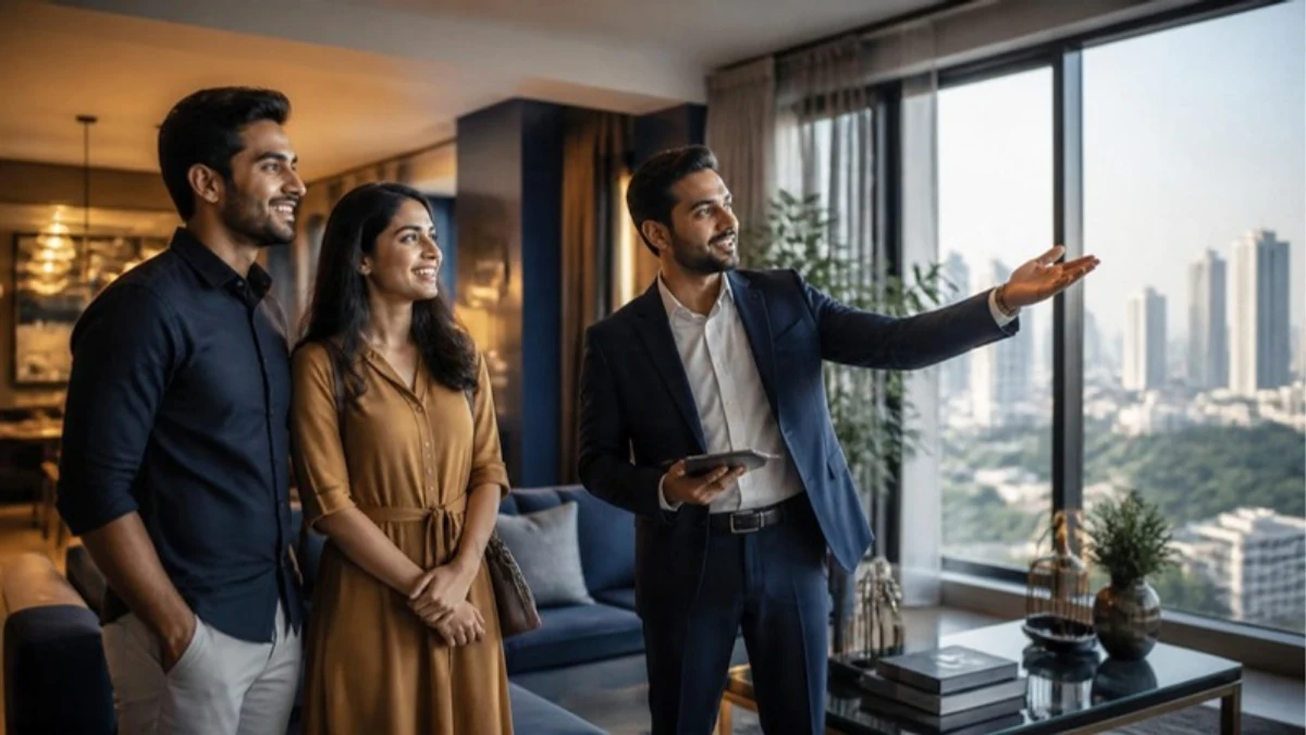 Couple touring an apartment with a property agent